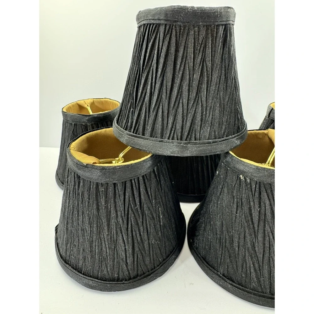 Pleated Mini Lamp/Chandelier Shades, Inkle Black/Gold Fabric 6 Pcs Left!